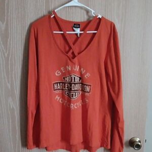 Harley-Davidson Orange V-Neck Long Sleeve